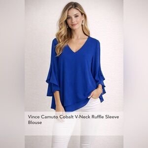 Vince Camuto Cobalt V-Neck Ruffle Sleeve Blouse